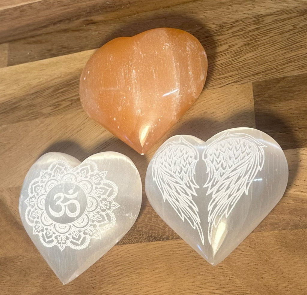 Hand Carved Selenite Heart Crystal ~ Cleanse • Calm • Protect Your Space