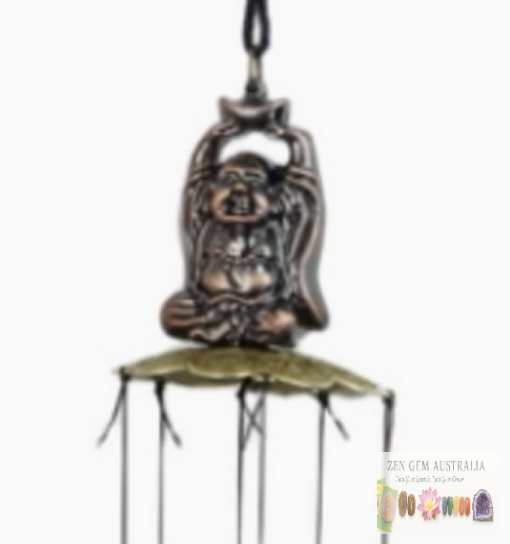 Gold / Brass Wind Chime 47cm ~ Lucky Buddha  Bell Garden Ornament ~ Feng Shui