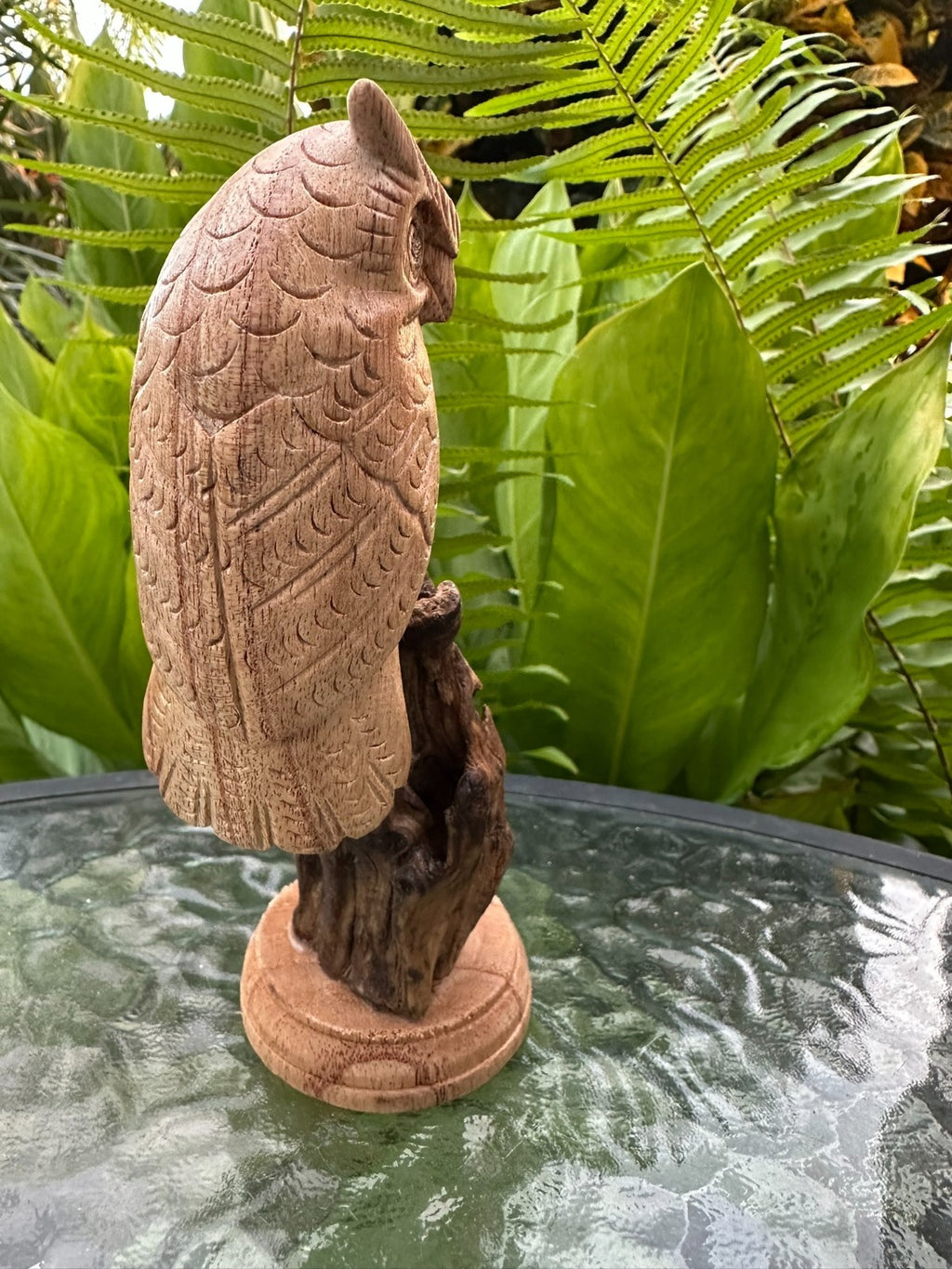 Hand Carved Wooden Owl Statue Driftwood Sculpture Rustic Home Decor 16 cm