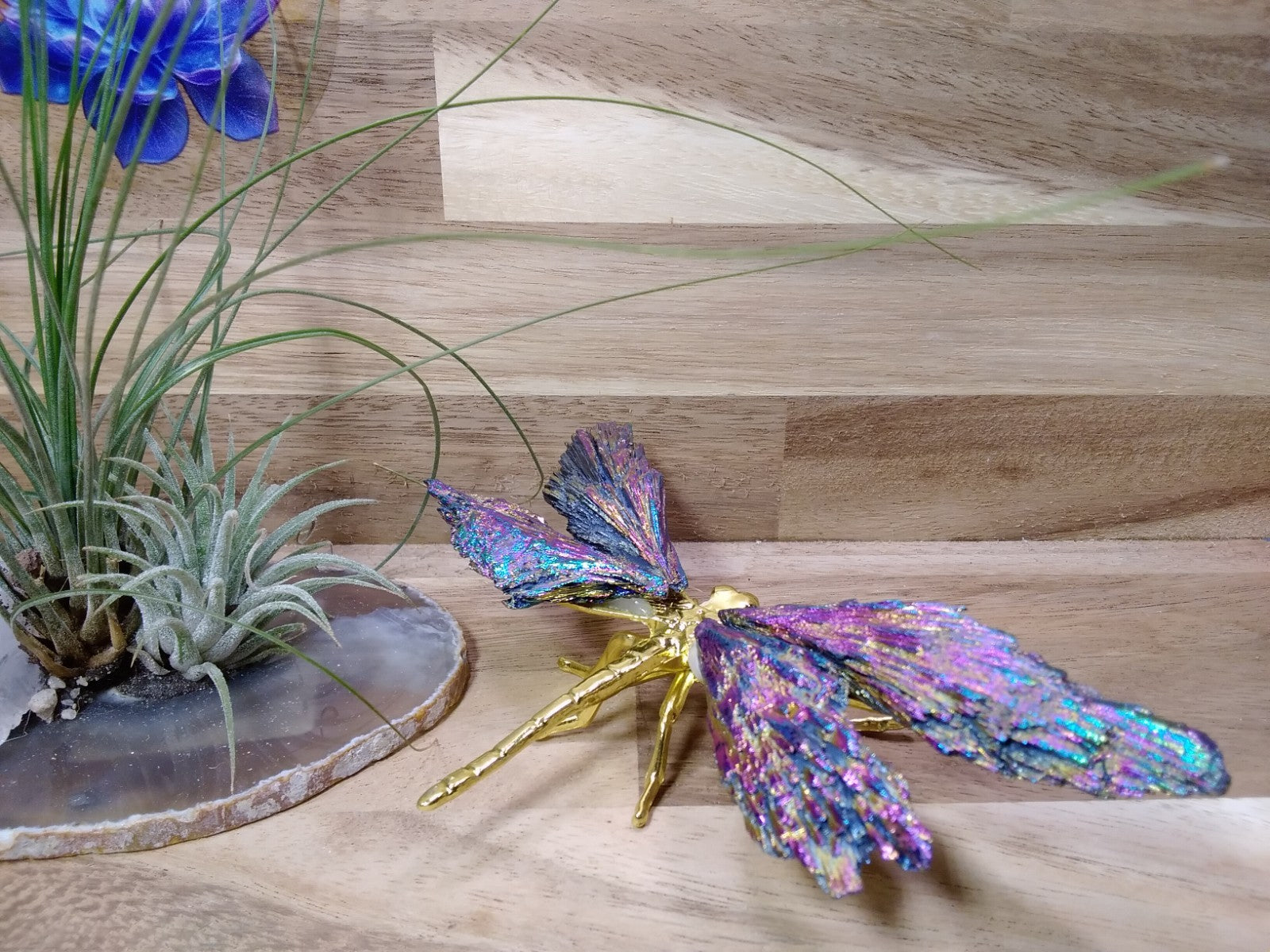 Aura Kyanite Dragonfly Healing Crystal Carving Rainbow Tourmaline Ornament
