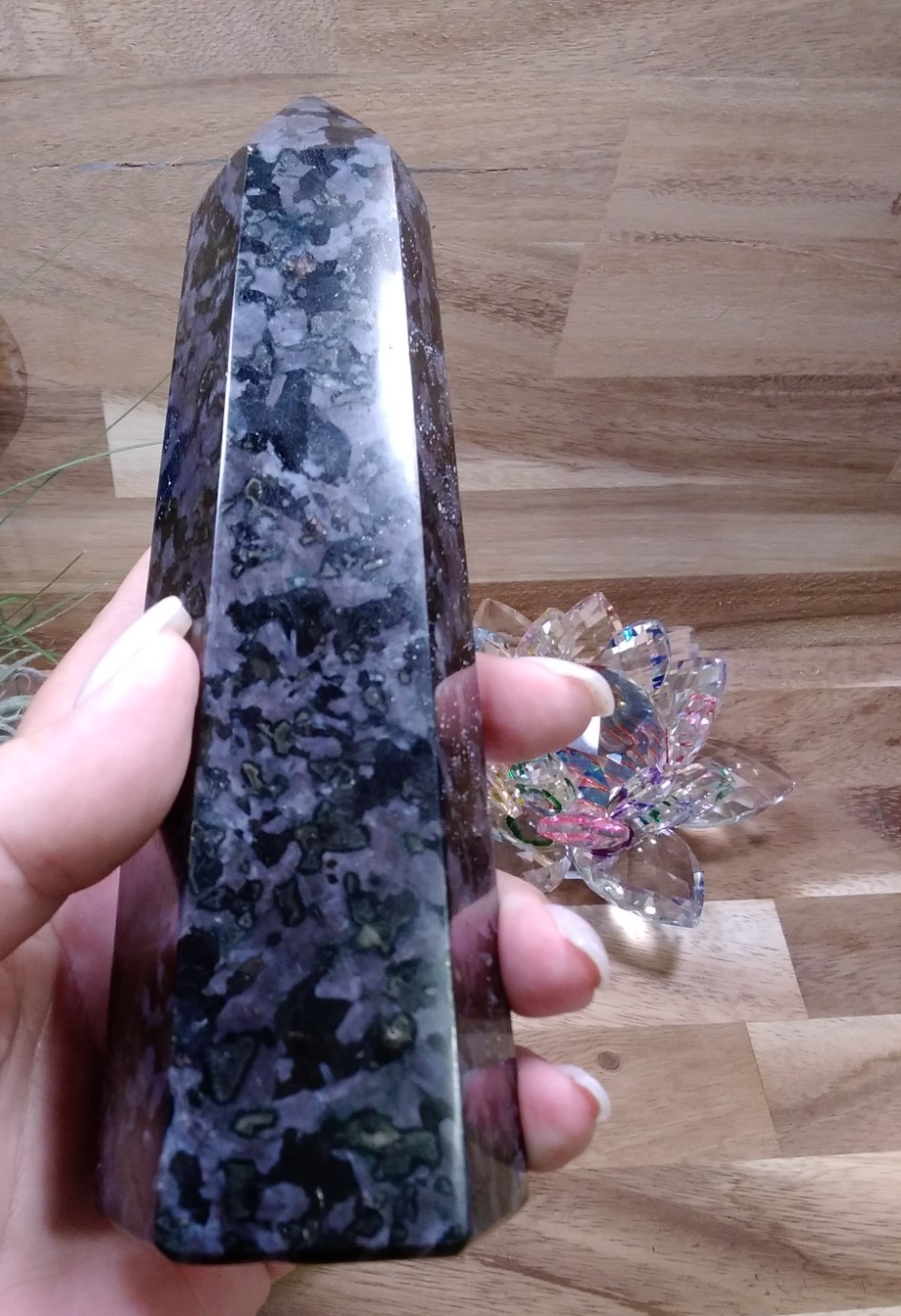 Indigo Gabbro Tower Crystal 17cm Mystic Merlinite Healing Stone Generator (B)