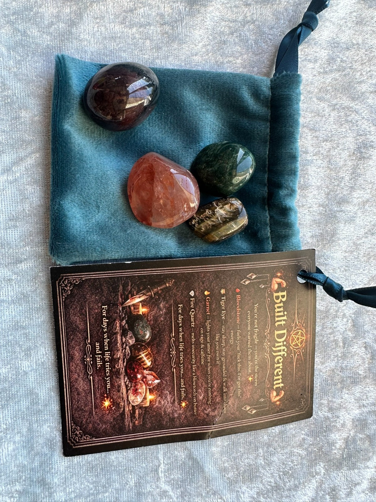 Built Different Crystal Kit ~ Bloodstone Tiger Eye Garnet Fire Quartz ~ Gift Set