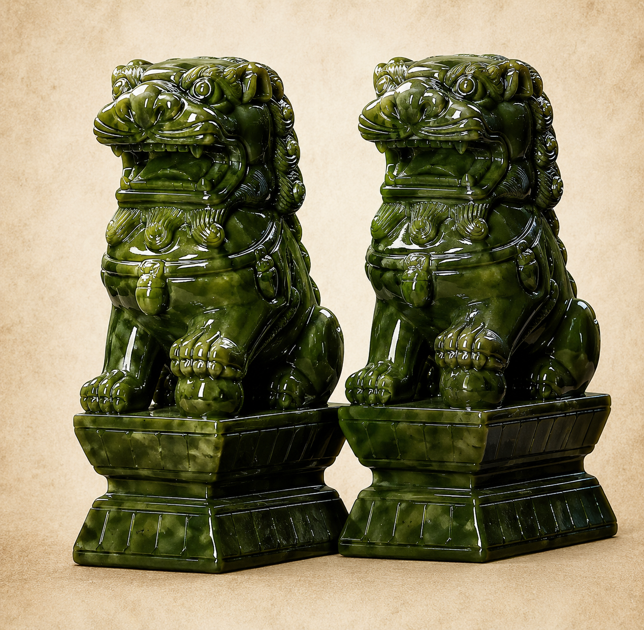 Pair Jade Green Shishi ~ Foo Dogs ~ Guardian Lions ~15 cm ~ Protection Statues
