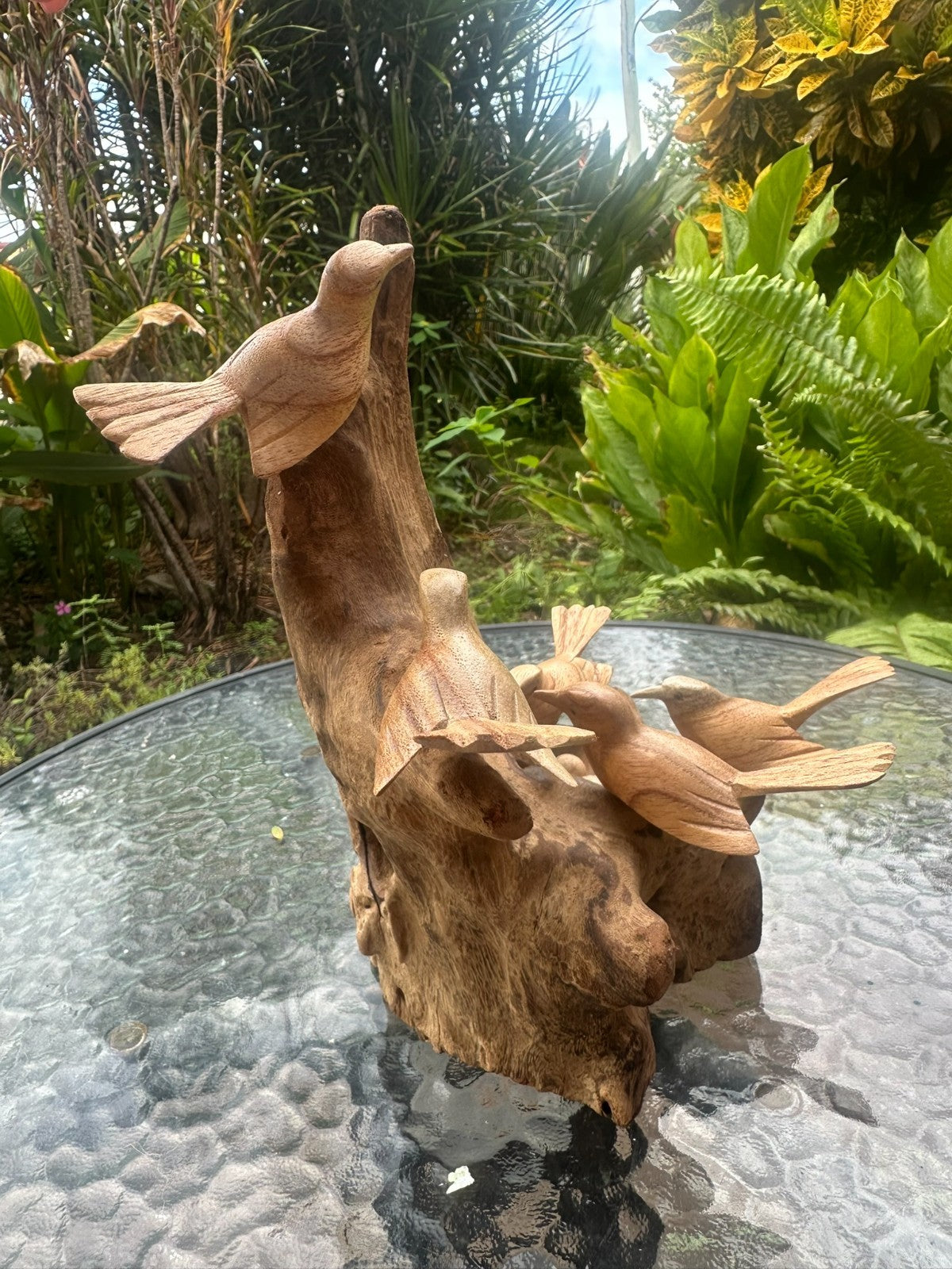 Hand Carved Wooden Bird Sculpture on Natural Wood – Rustic Nature Decor – Bird N
