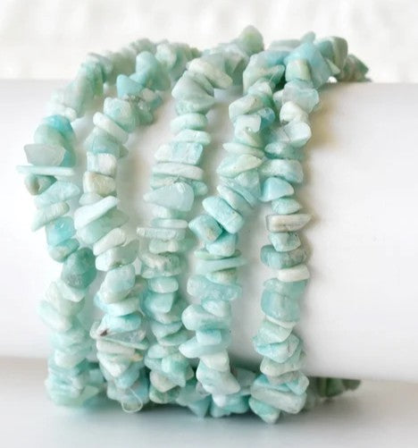 Natural Amazonite Crystal Chip Bracelet ~ Elastic Stretch ~ Calm • Balance