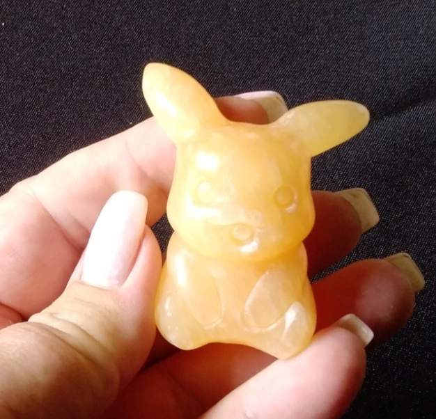 Orange Calcite Pikachu Carving – 5.5cm Crystal Figurine Joy • Confidence