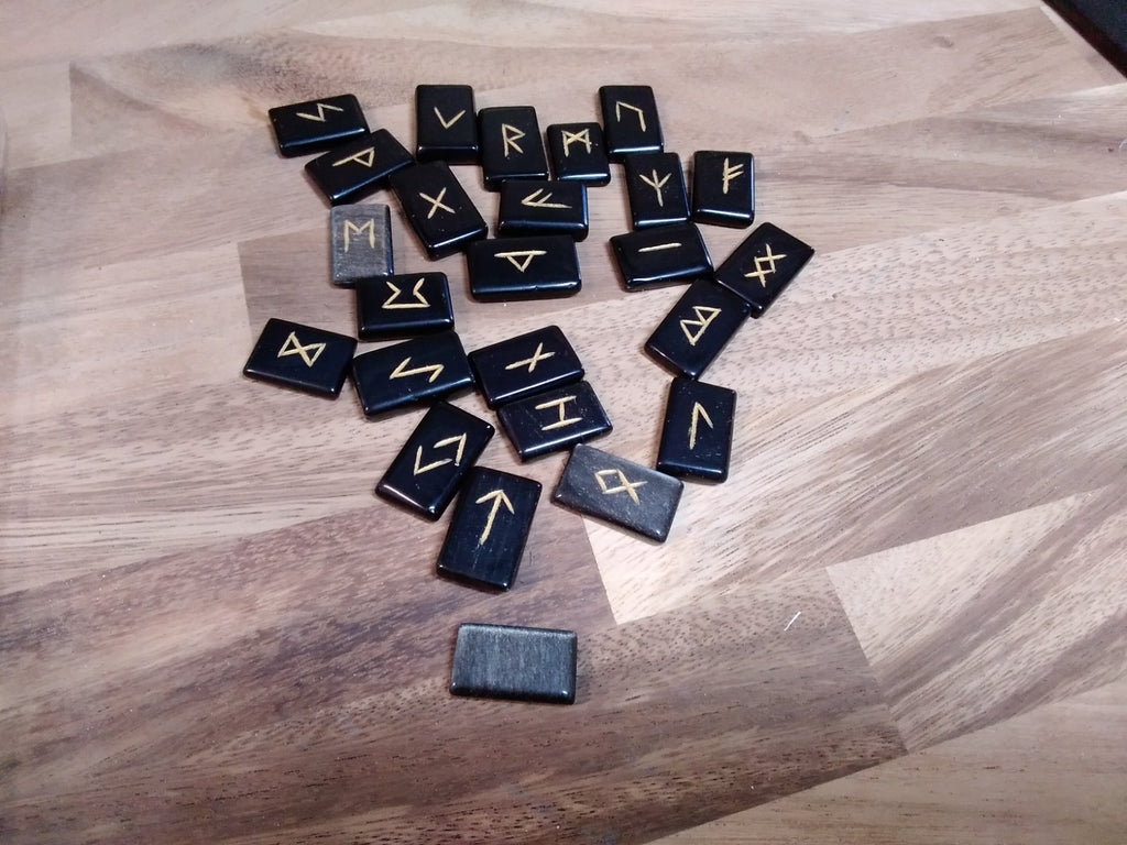 Black Obsidian Rune Stones Set – Engraved Crystal Runes ~Protection • Grounding