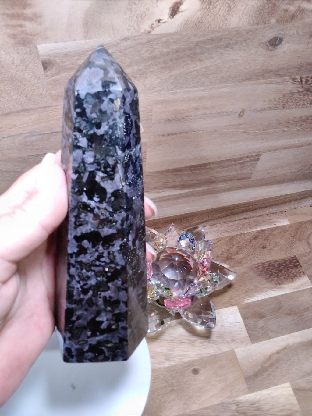 Indigo Gabbro Tower Crystal 17cm Mystic Merlinite Healing Stone Generator (B)