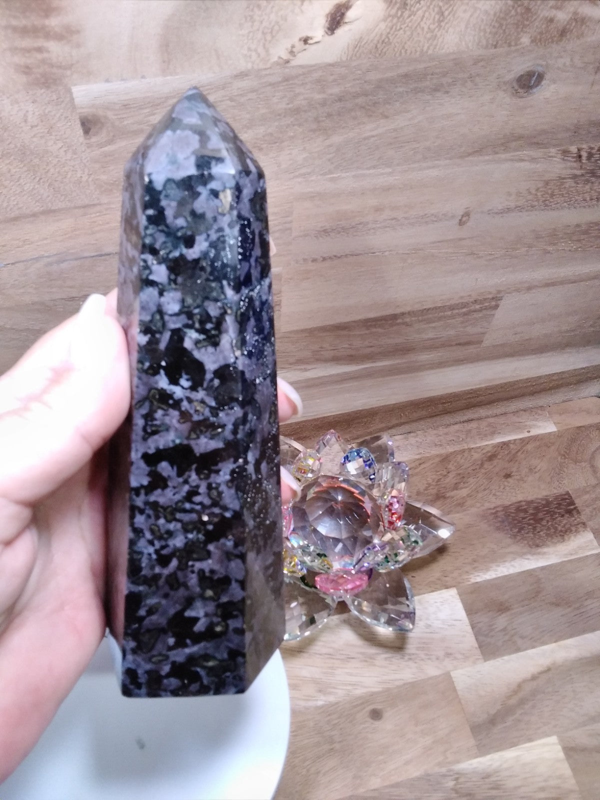 Indigo Gabbro Tower Crystal 17cm Mystic Merlinite Healing Stone Generator (B)