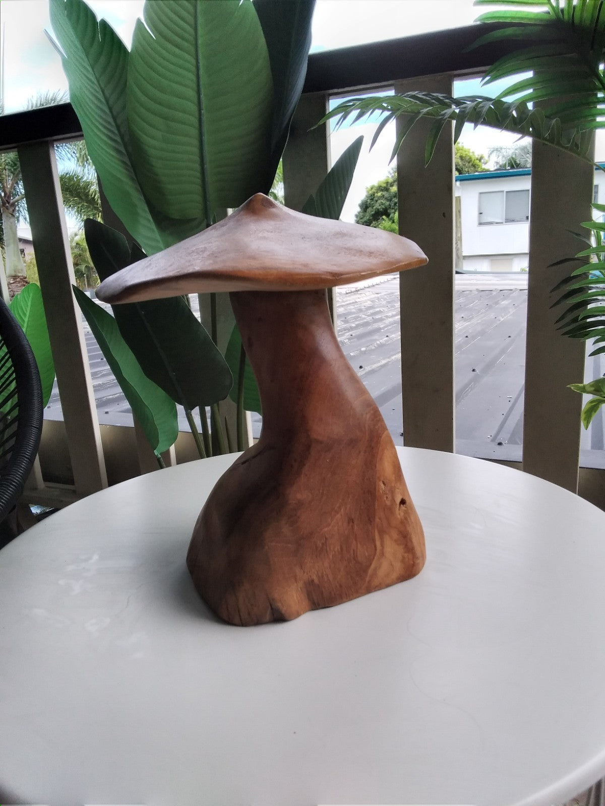 Wood Mushroom Toadstool ~ Garden Sculpture Wooden Hard Carved ~ 20 x 27cm ~ICWS2
