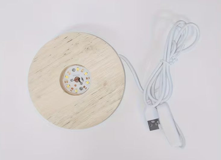 LED Lamp Holder ~ Round 6 LED Wooden USB Base ~ Great for Showcasing Crystals
