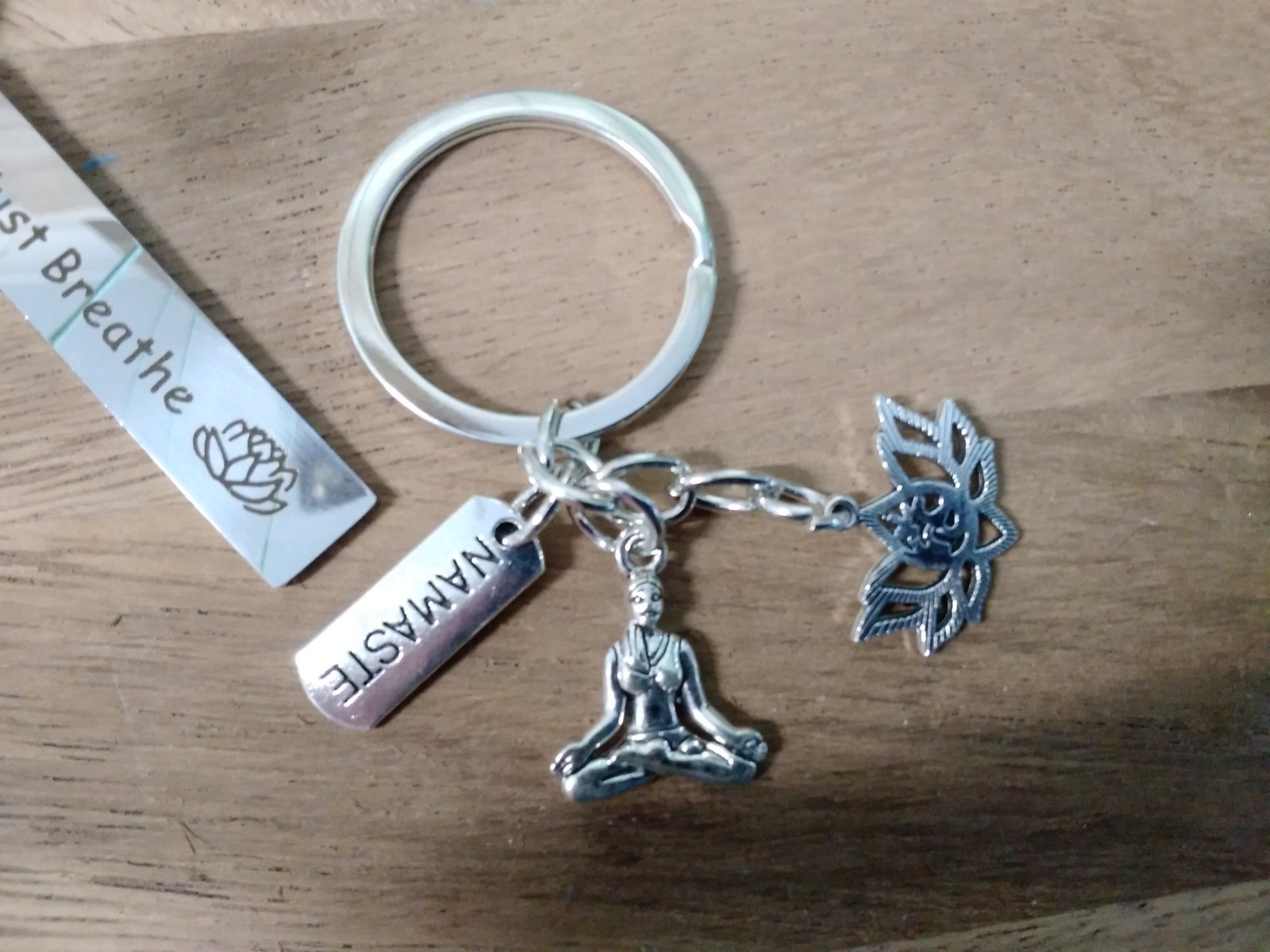 Namaste Lotus & Buddha Tara~ Key ring ~ Keychain ~ Spiritual Keyrings – Silver