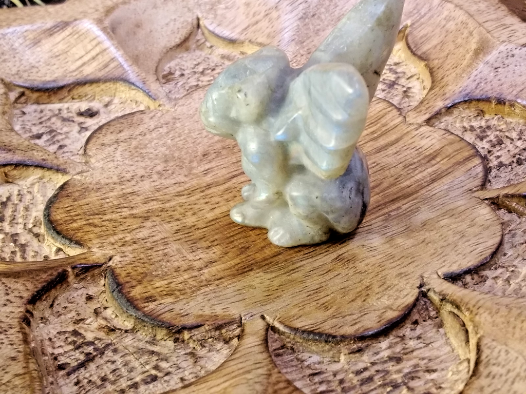 2" Natural Labradorite Gargoyle Skull Hand Carved Crystal Protection • Intuition