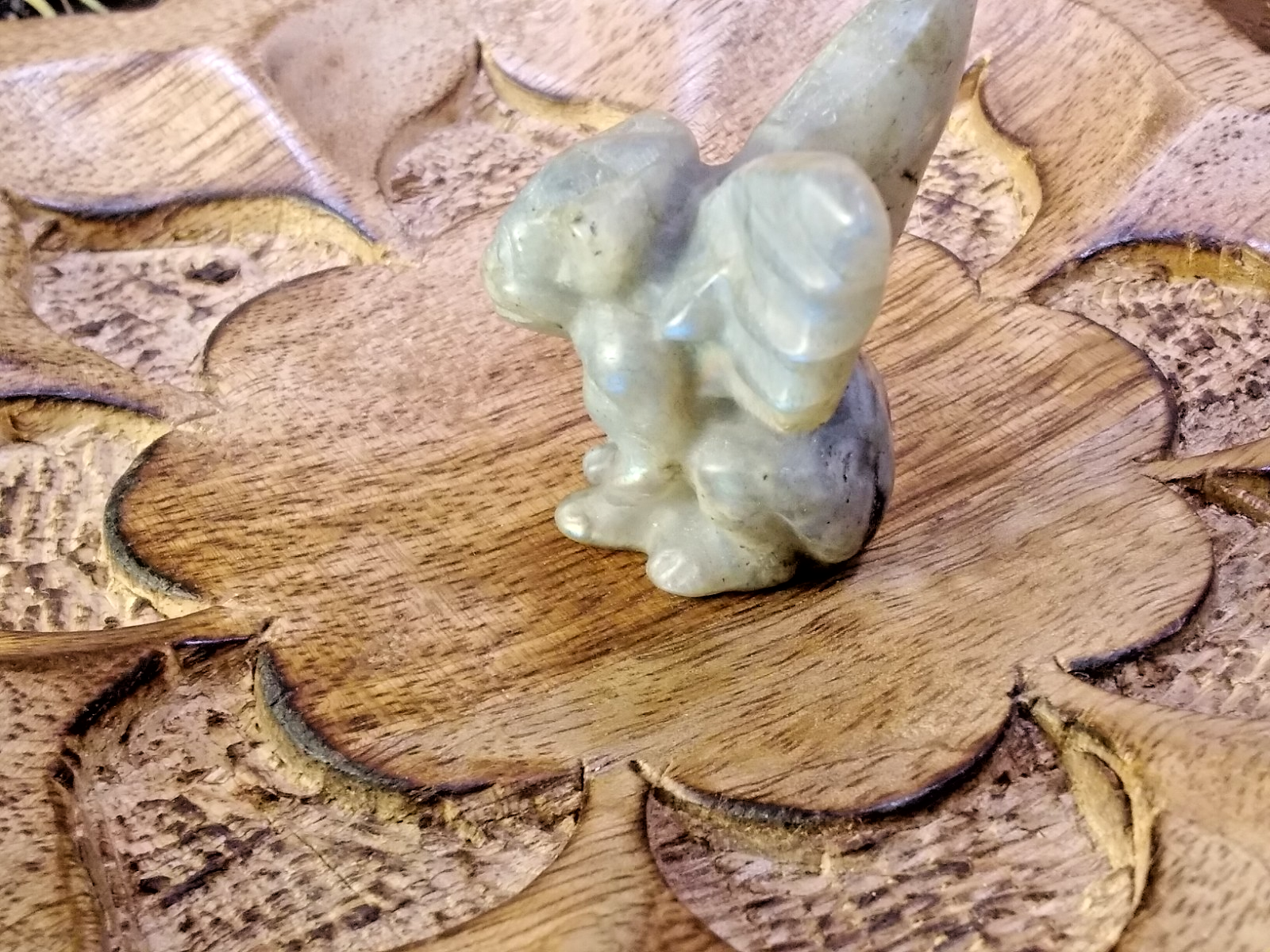 2" Natural Labradorite Gargoyle Skull Hand Carved Crystal Protection • Intuition