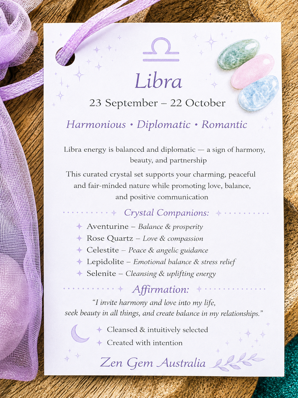 Libra Zodiac Crystal Kit ~ Astrology Gift Set ~ Horoscope Healing Crystals