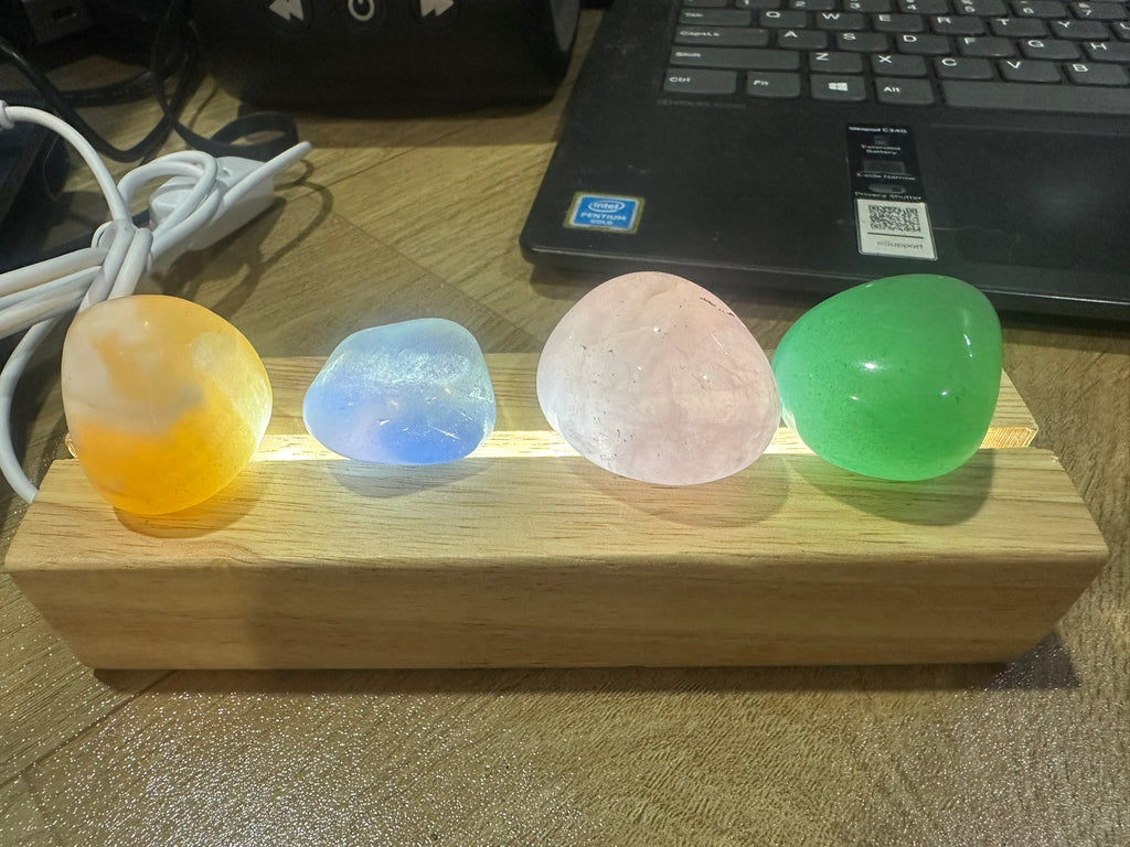 LED Lamp Holder with a Rectangular Wooden USB Base ~ Designed for Showcasing Crystals