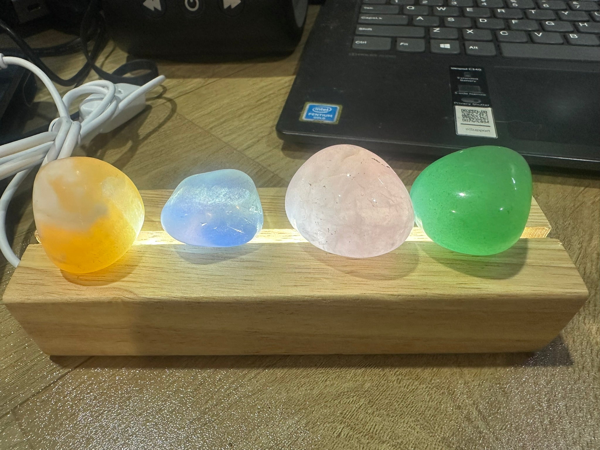 LED Lamp Holder with a Rectangular Wooden USB Base ~ Designed for Showcasing Crystals