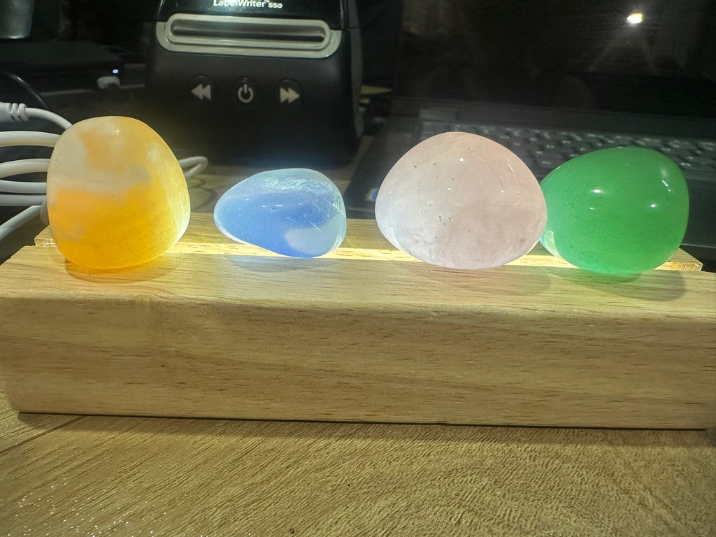 LED Lamp Holder with a Rectangular Wooden USB Base ~ Designed for Showcasing Crystals