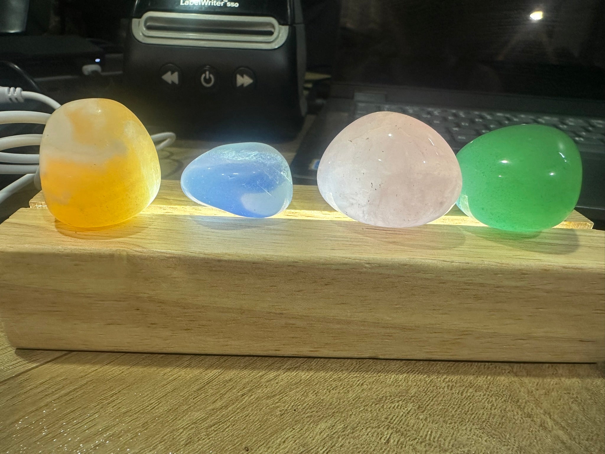 LED Lamp Holder with a Rectangular Wooden USB Base ~ Designed for Showcasing Crystals