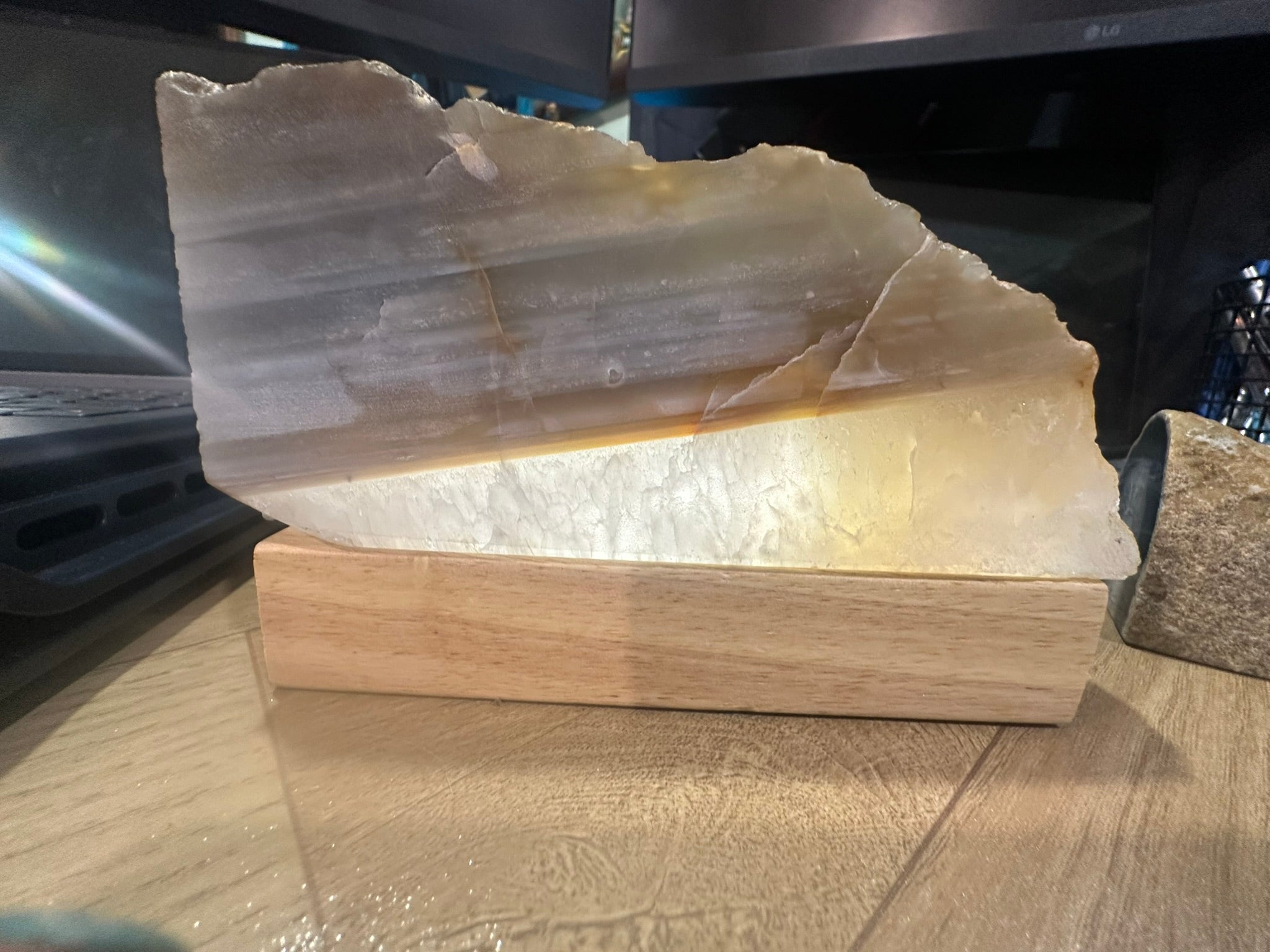 LED Lamp Holder with a Rectangular Wooden USB Base ~ Designed for Showcasing Crystals