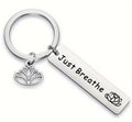 Just Breathe & Lotus ~ Key ring ~ Keychain ~ Spiritual Keyrings – Silver