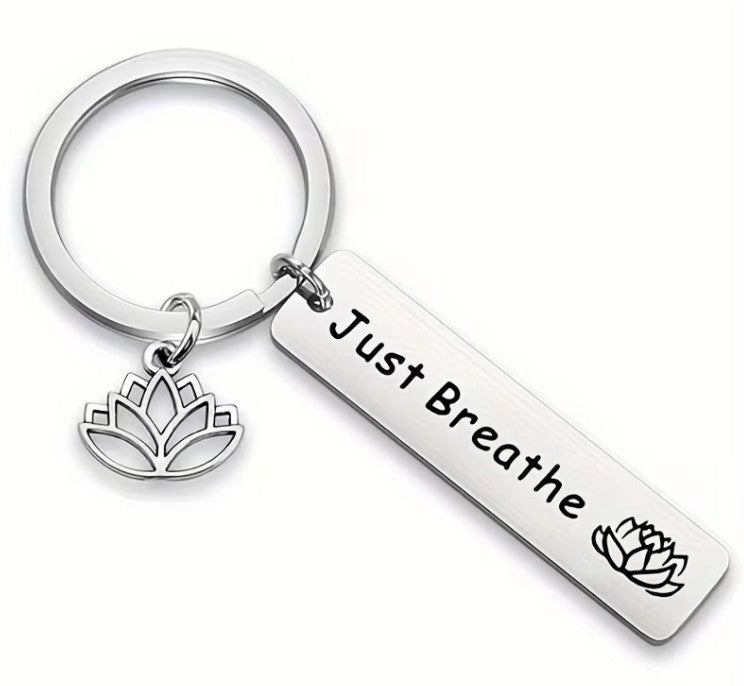 Just Breathe & Lotus ~ Key ring ~ Keychain ~ Spiritual Keyrings – Silver