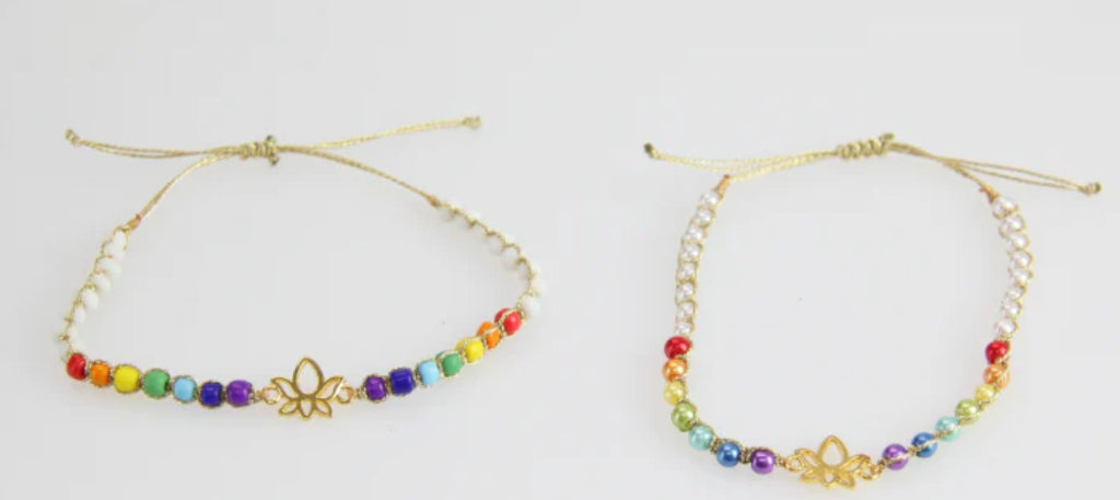 Chakra Lotus Bracelet 7 Chakra Beads ~ Lotus Charm ~ 2 designs