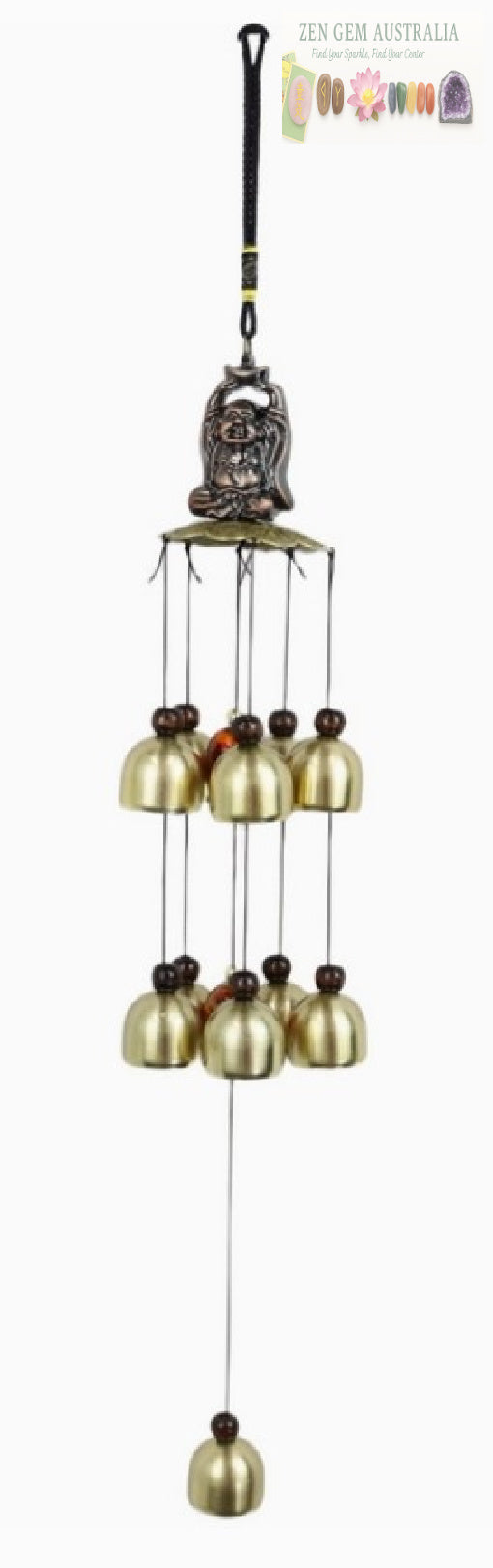 Golden Wind Chime 47cm ~ Lucky Buddha Gold Bell  ~ Garden Ornament ~ Feng Shui