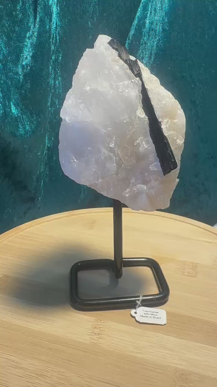 Stunning Black TOURMALINE with Quartz & Mica Matrix ~ on stand ~ From Brazil
