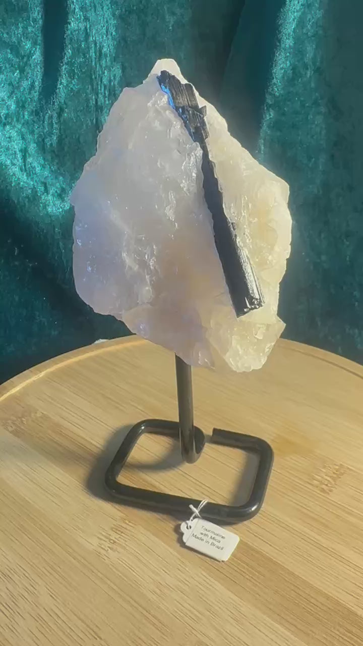 Stunning Black TOURMALINE with Quartz & Mica Matrix ~ on stand ~ From Brazil