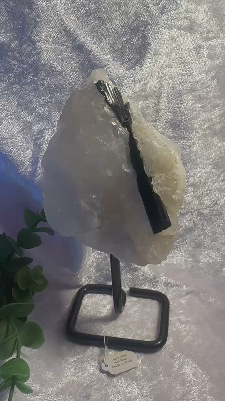 Stunning Black TOURMALINE with Quartz & Mica Matrix ~ on stand ~ From Brazil